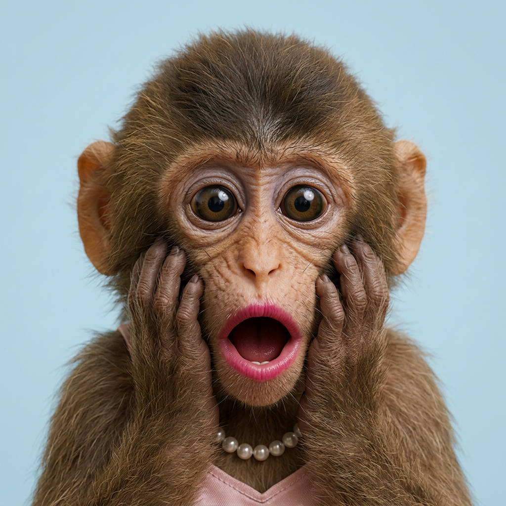 Close-up of ape girl looking shocked