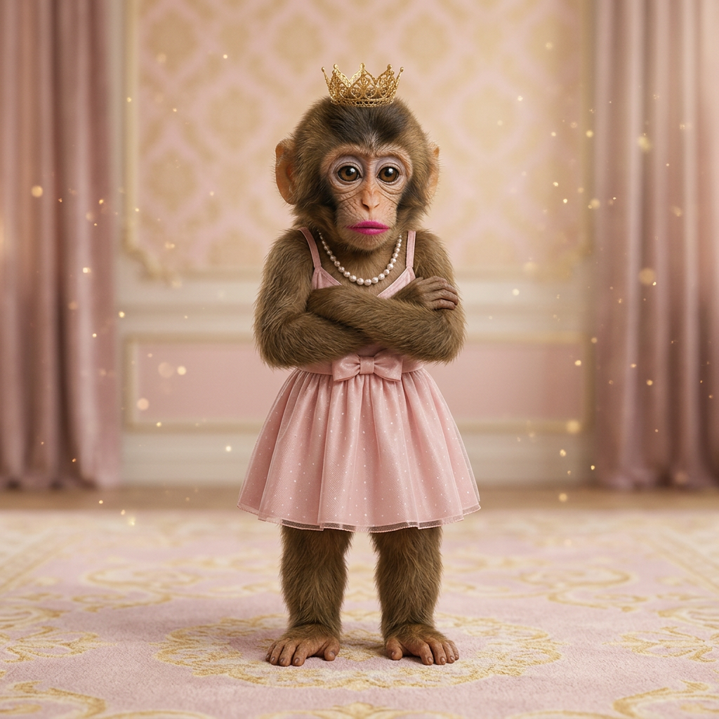 Ape girl wearing a golden crown